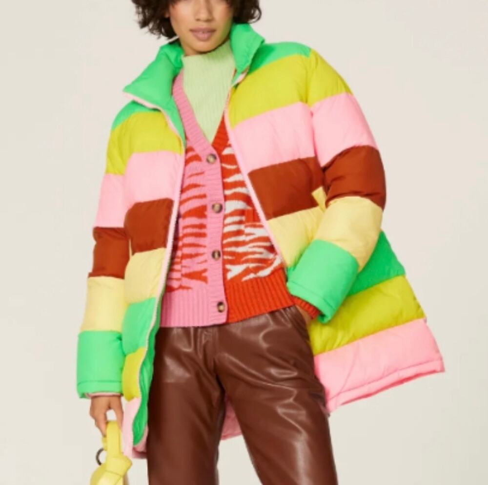 Rachel Antonoff Terry Colorblock Striped Puffer Coat Jacket L Anthropologie